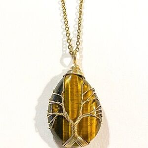 Tiger’s Eye Gemstone Wire Wrapped Necklace